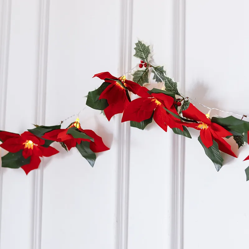 Led First Grade Christmas Lights With Red Flowers And Red Fruits For Home Decor – image 8