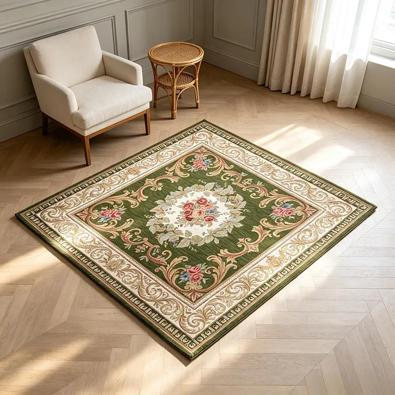 1pc European Vintage Floral Jacquard Woven Square Rug