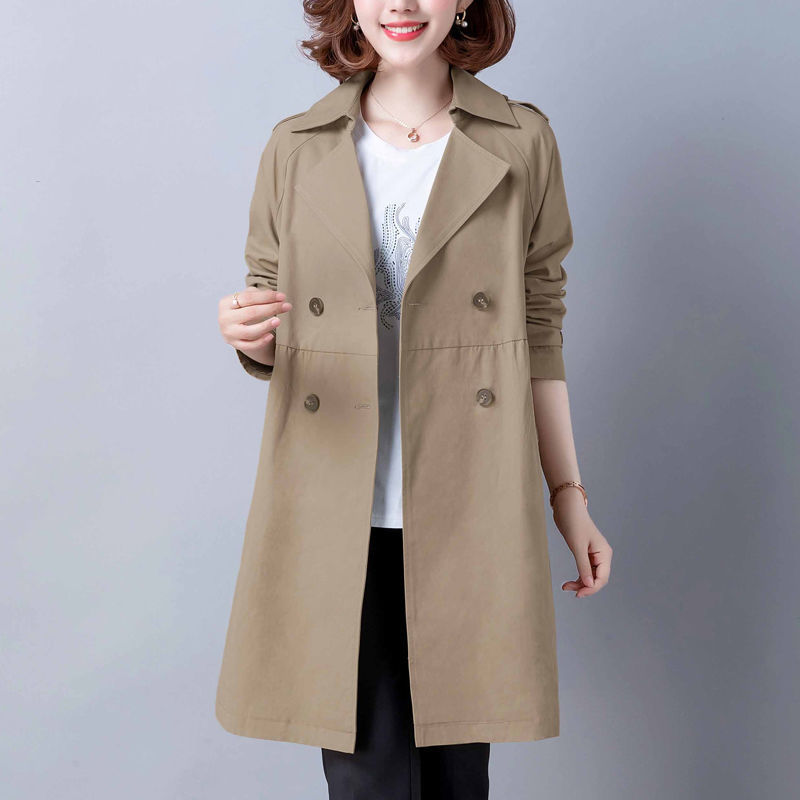 New Women's Solid Color Loose Trench Coat Khaki - Shop at LoveMi
