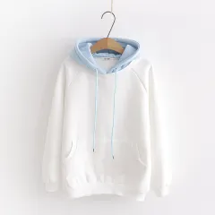 Long-sleeved Colour-blocking Hooded Sweater Women's Jacket Plus Velvet Sweater - White - View 1