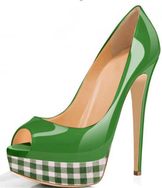 European And American Candy Color Plaid Fish Mouth Waterproof Platform High-heeled Women's Shoes