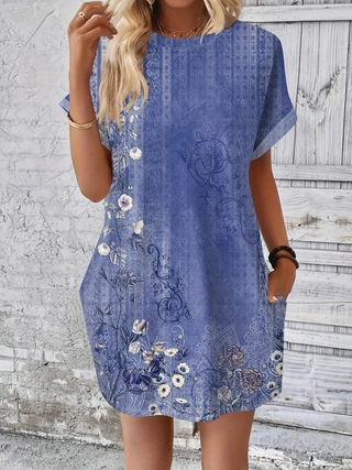 Short Sleeve Printed Pocket Dress