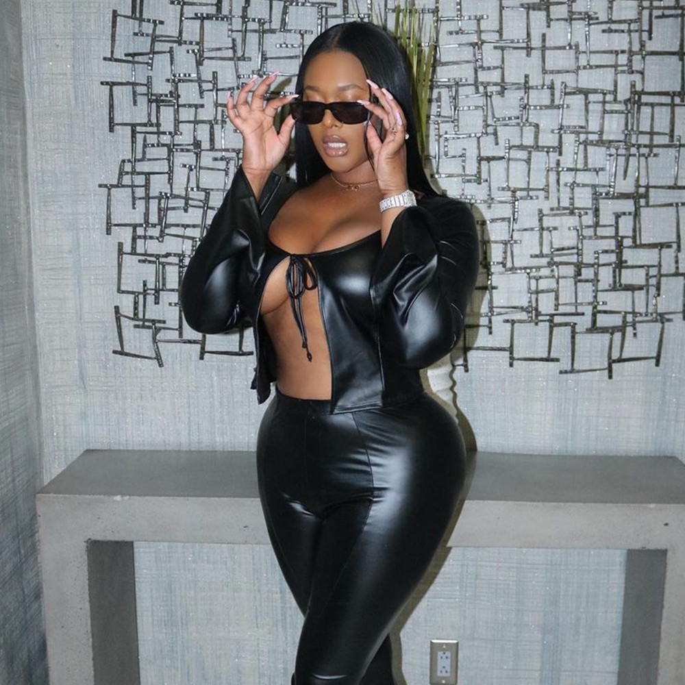 Women's Fashion PU Leather Two Piece Set