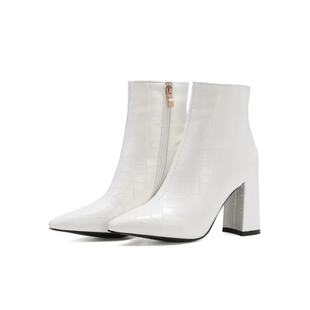 European And American Ankle Boots With Rough Stone Heels And Pointed Toes White - Shop at LoveMi