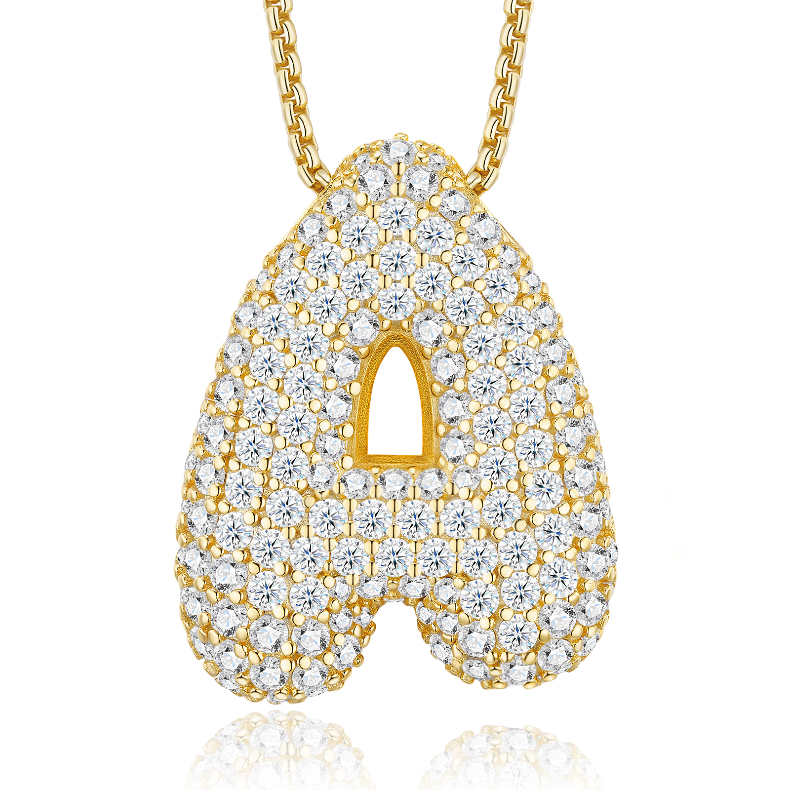 S925 Sterling Silver Gold Plated Initial Necklace For Women D Color VVS1 Moissanite Bubble Letter Pendant With GRA Certificate Heavy Solid Personalized Birthday Gift Box Set A-Z