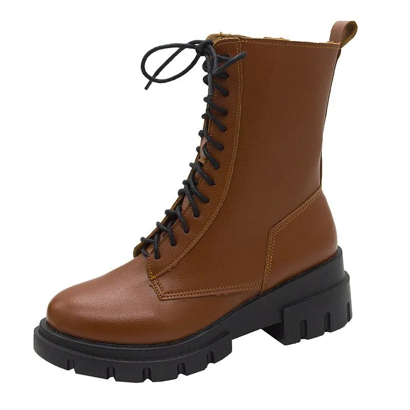 Autumn And Winter New Square Heel Martin Boots Women's Mid-heel - Brown