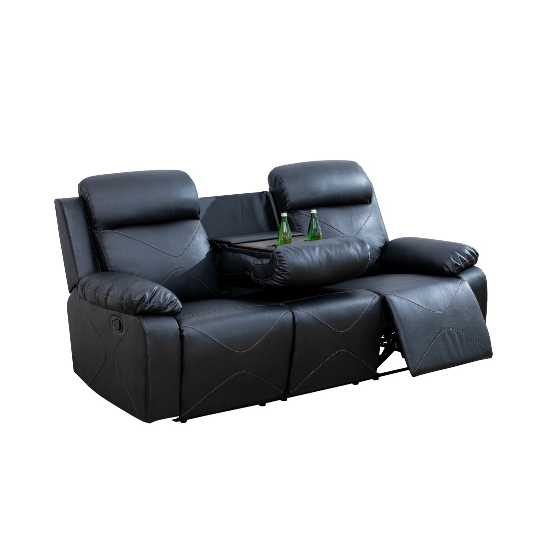 Pickup Only--Black Breathing Leather 3-Piece Couch Living Room Sofa Set