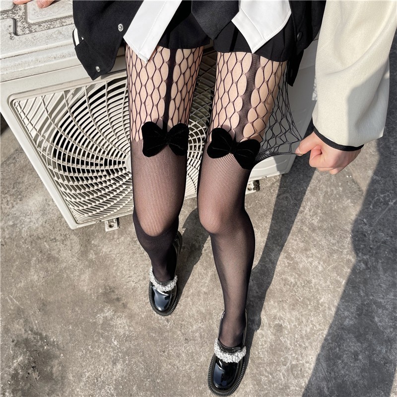 Pure Desire Bow Stockings Sexy Black Silk Summer Thin Anti Hook Black Suspender Jumpsuit Socks