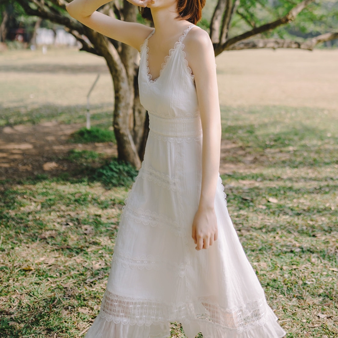 Fairy Chiffon Holiday Texture Long Strap Dress