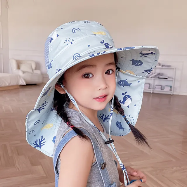 Baby Sunshade Thin Breathable Neck Protection Sun Hat Shawl Light Blue - Shop at LoveMi