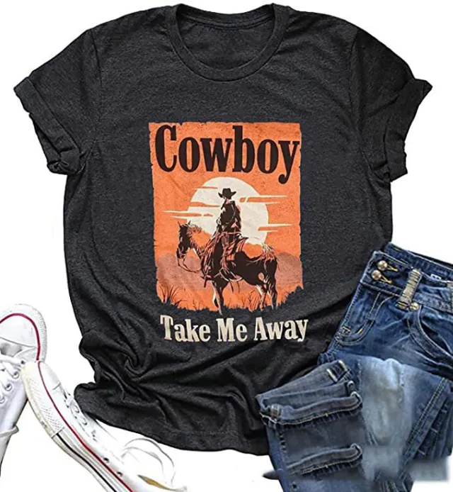 European And American Western Printed Short Sleeve Women's Summer T shirt Grey - Shop at LoveMi