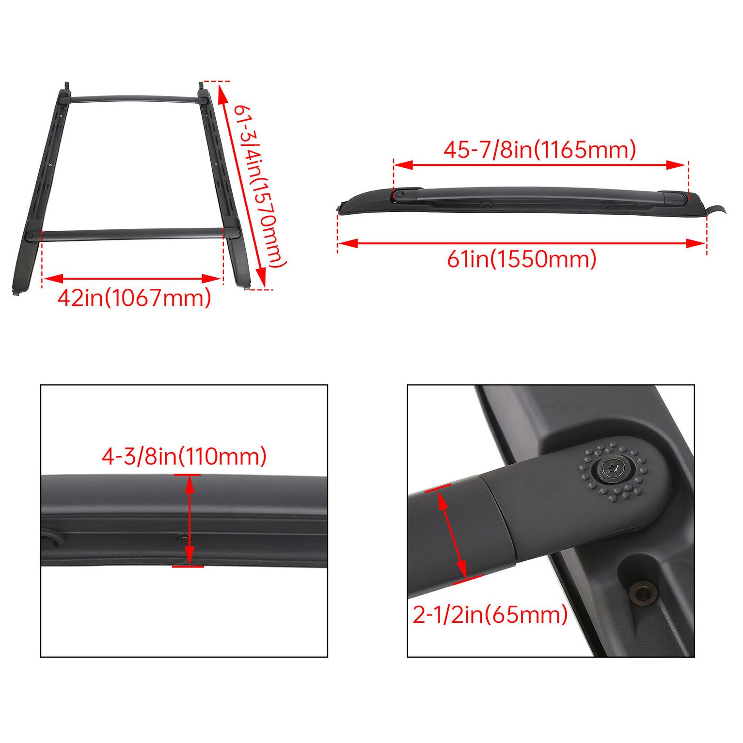 Close-up of Toyota Tacoma roof rack aluminum cross bar mounting bracket