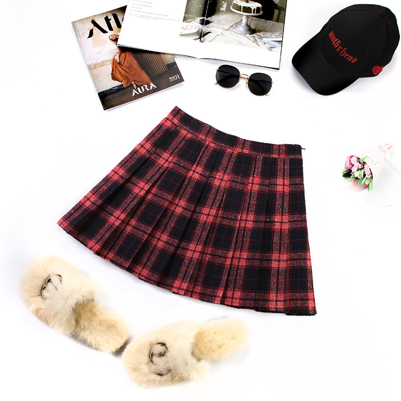 College Style High Waist Small Skirt Plaid Skirt