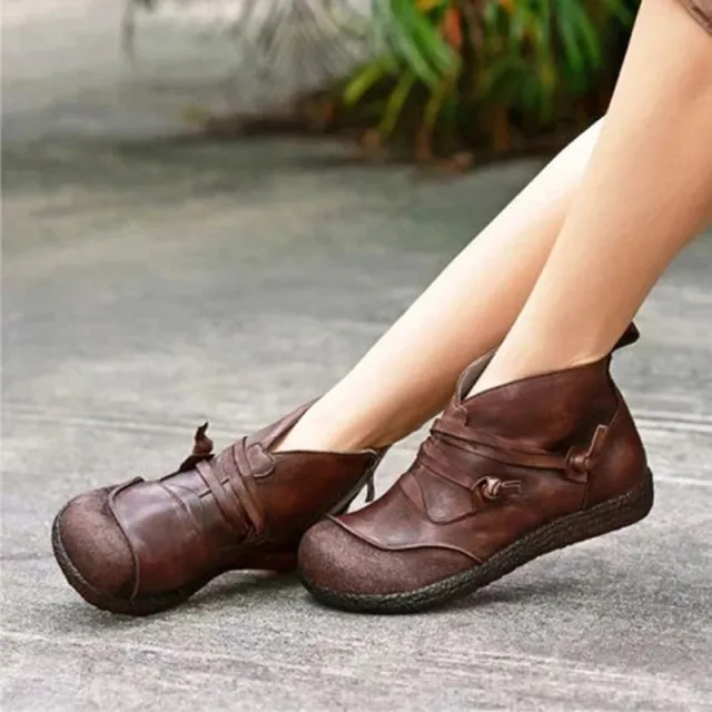 Lace up Women's Boots With Flat Side Zipper Ankle Boots Brown - Shop at LoveMi