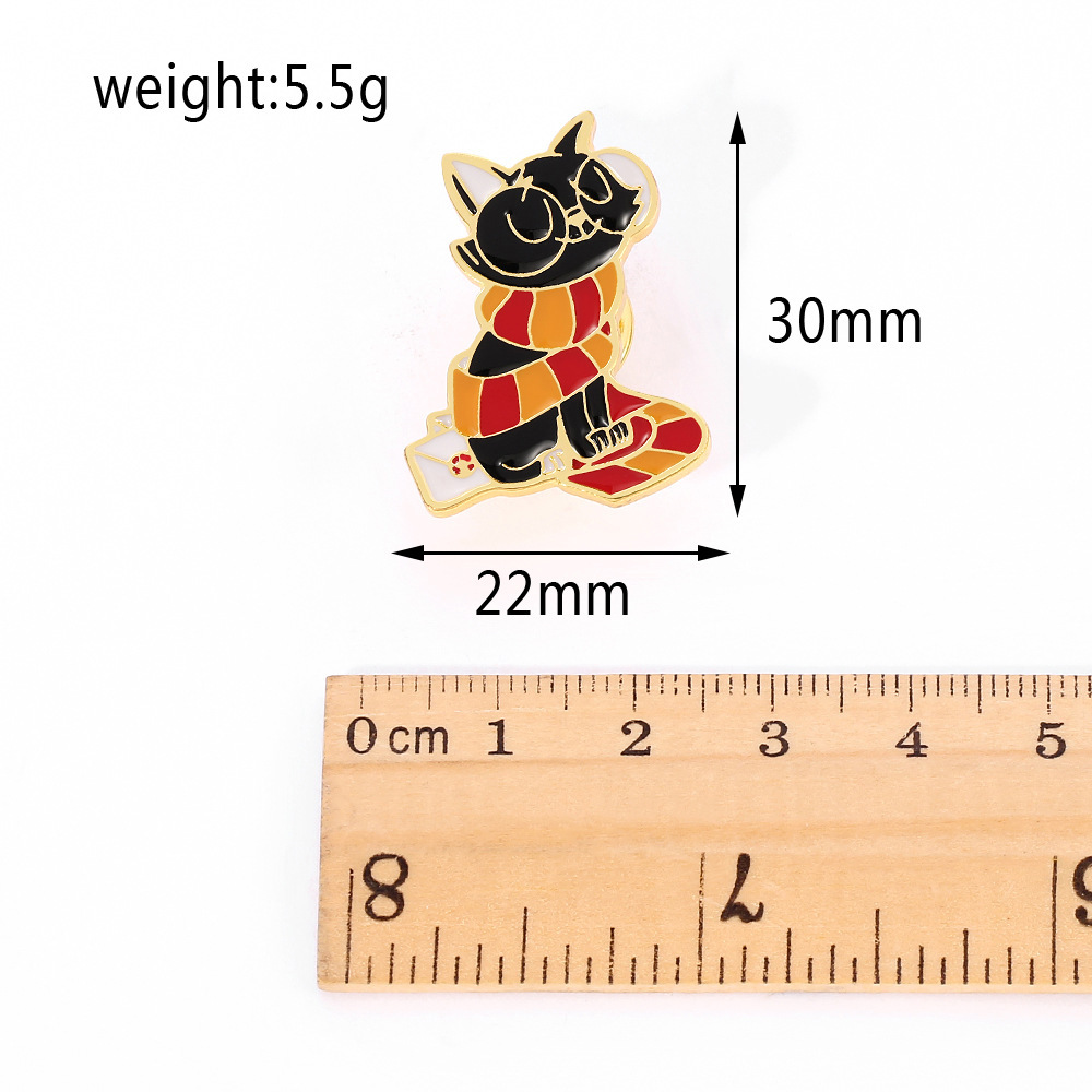 Fashion Cat With Scarf Metal Enamel Brooch — view 3