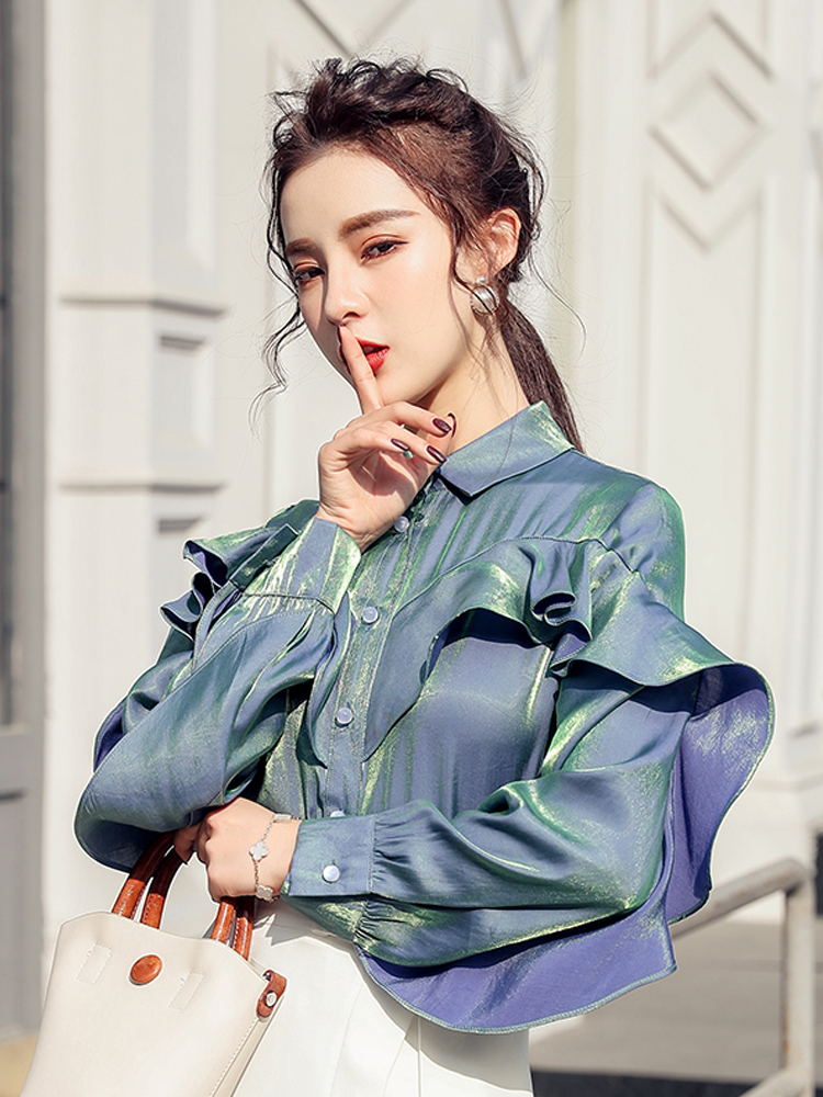 Polarized Shirt Female Design Sense Niche Ruffled Shirt Scheming Retro Top