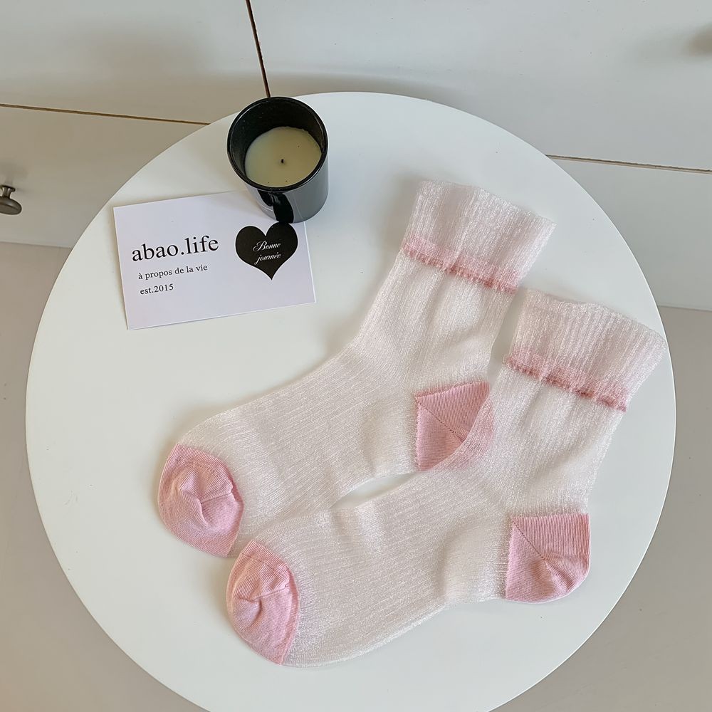 Summer Glass Fiber Thin Socks, Semi Transparent Solid Color Ballet Style Invisible Socks