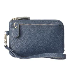 Leather Ladies Wallet Fashion Zipper Coins Wallet - Blue - View 1