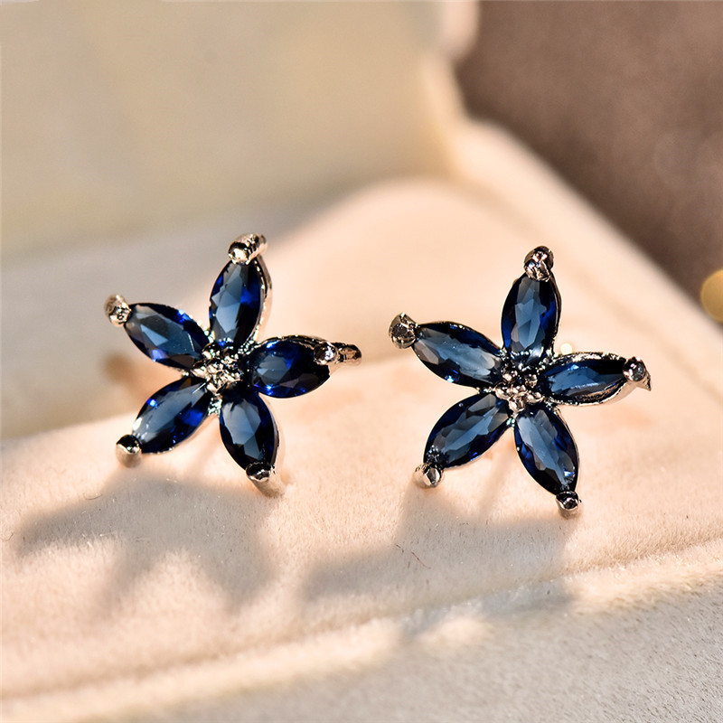Stud Earrings Female Cute Zircon Earrings Korean Flower Petal Fashion Earrings