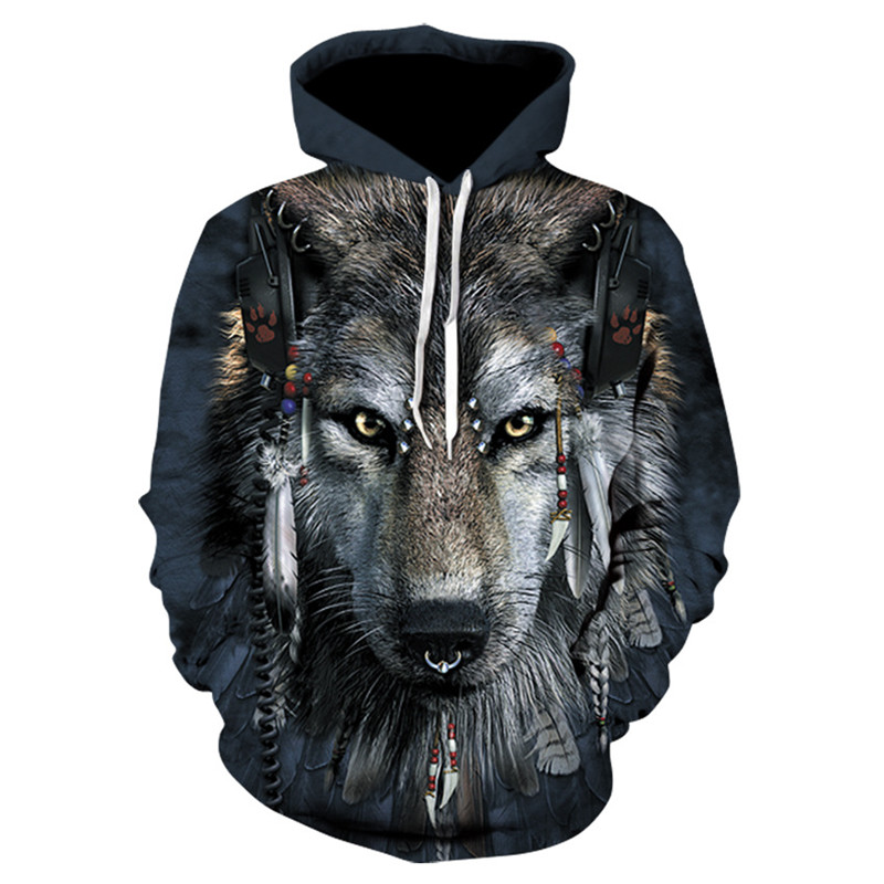 Title 2, Wolf Head Print Heren Hoodie Sweater Digitaal