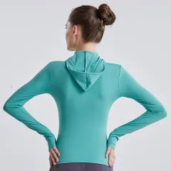 Hooded Sports Long Sleeve Sweatshirt Running Quick Dry Tight - Azurite Green - View 1