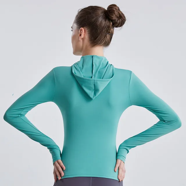 Hooded Sports Long Sleeve Sweatshirt Running Quick Dry Tight Azurite Green - Shop at LoveMi