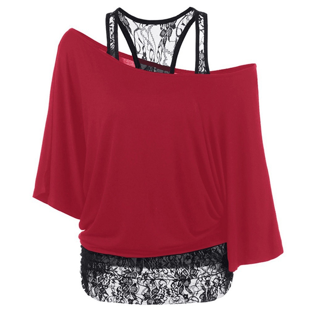 Title 5, Lace Vest Diagonal Collar Bat Sleeve Top