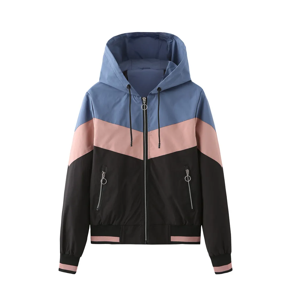 Ladies Thin Windbreaker Hooded Jacket Women Outdoor Raincoat - Black