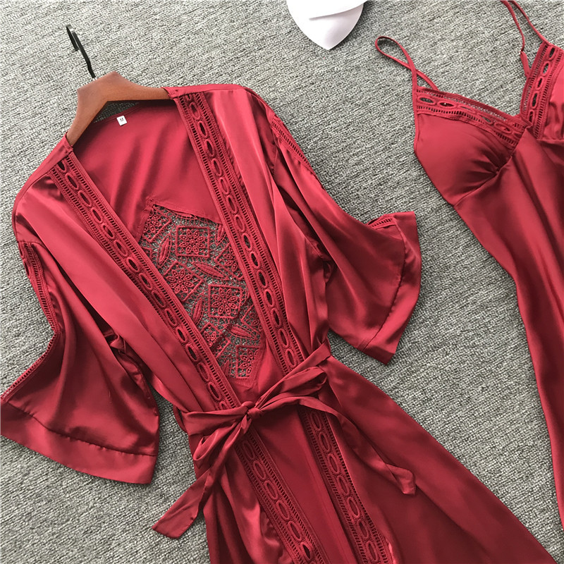 Title 4, Two-piece ice silk long sleeve pajamas