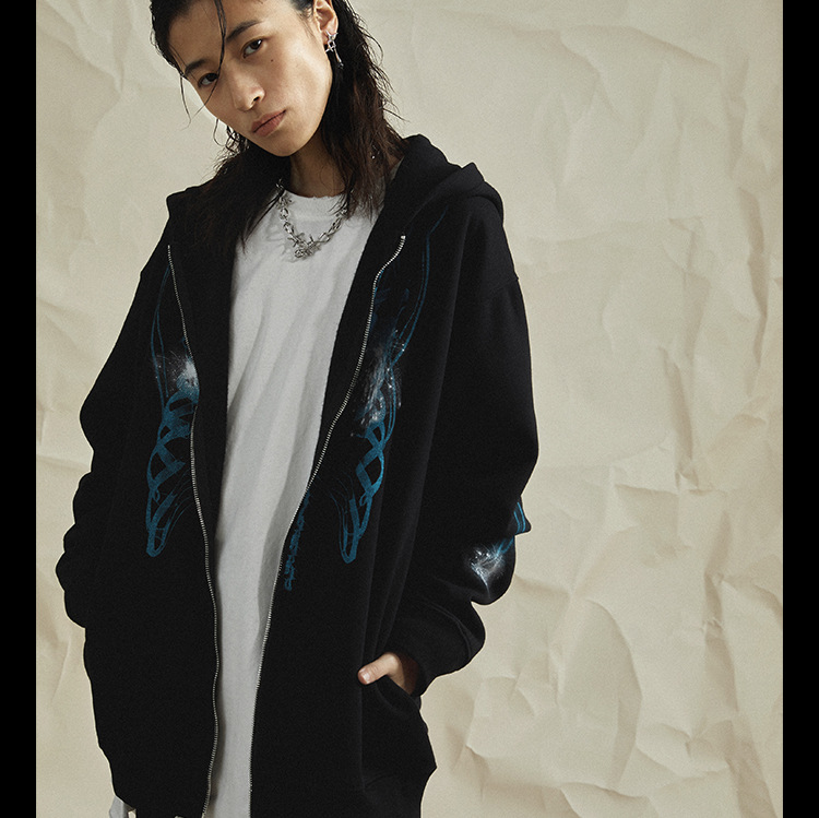 Dark Print High Street Hooded Fleece Zip-Up Sweatshirt