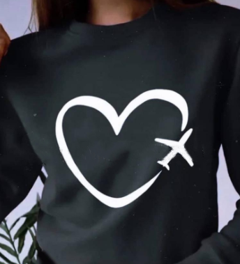 Title 2, Autumn sweater heart-shaped airplane printed Sw...