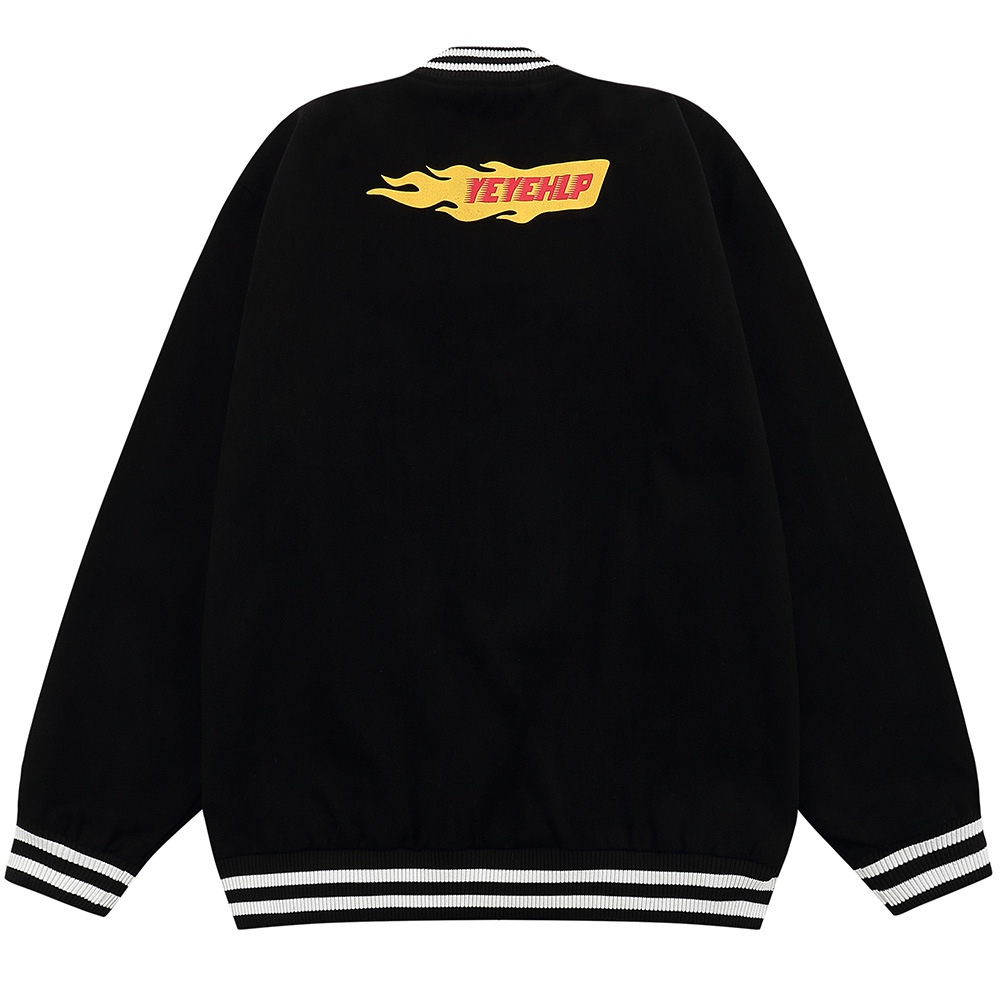 Men's And Women's Fashion Patch Embroidery Flame Jacket