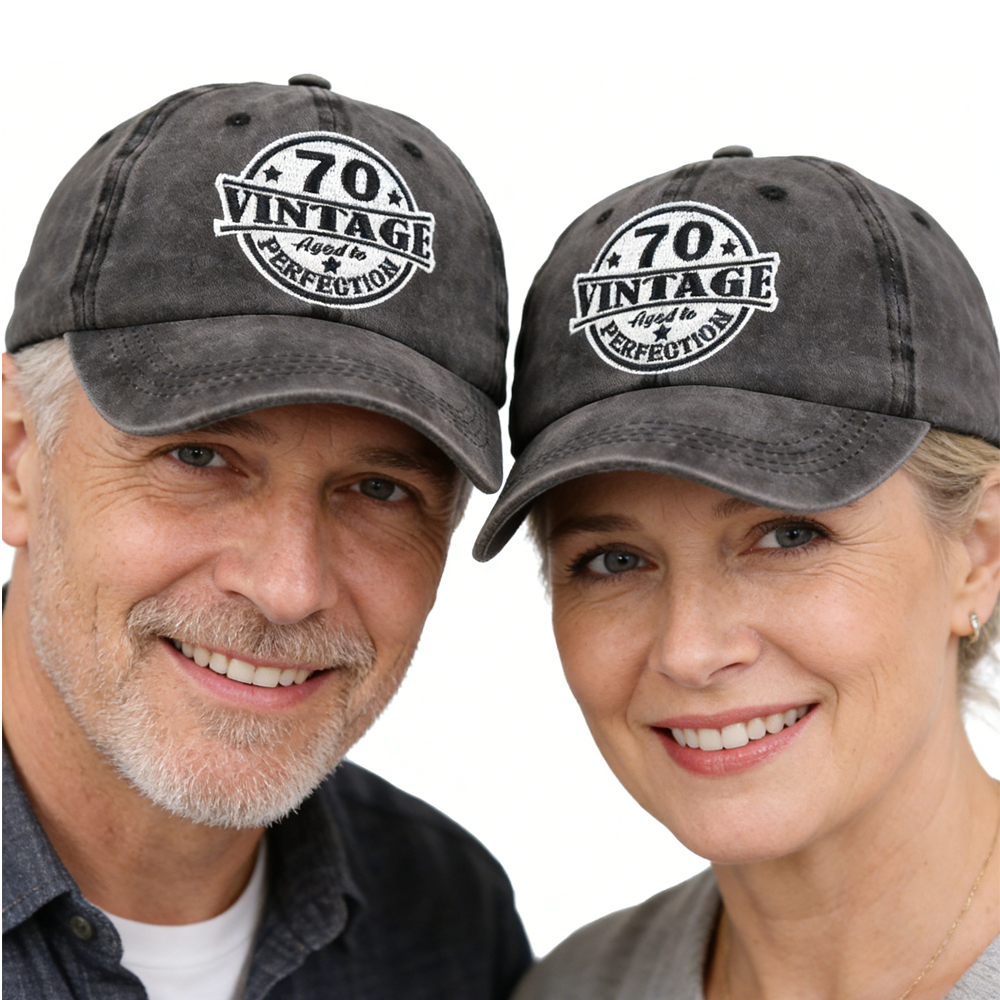 2pcs Vintage 70 Aged To Perfection Hat For Men Women, Adjustable Embroidered Wash Cotton Baseball Cap