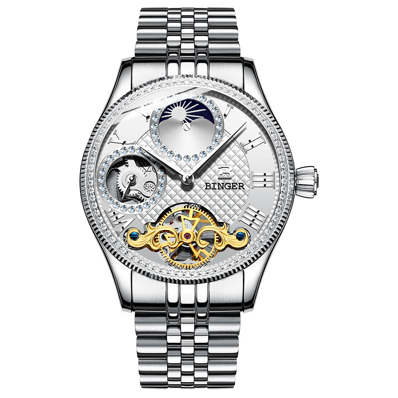 Men's Automatic Mechanical Skeleton Waterproof Stainless Steel Watch - Image 8