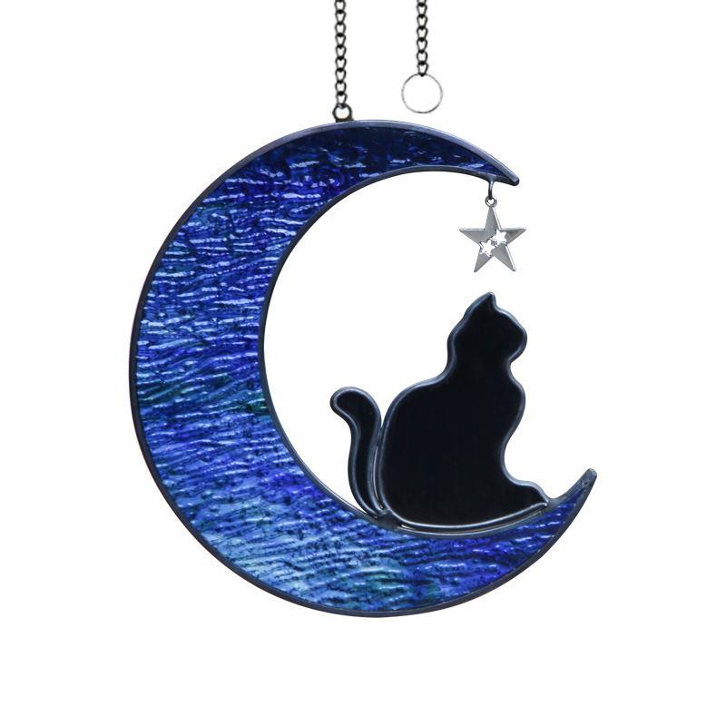 Title 8, Colorful Glass Pet Cat Dog Moon Pendant Crystal...