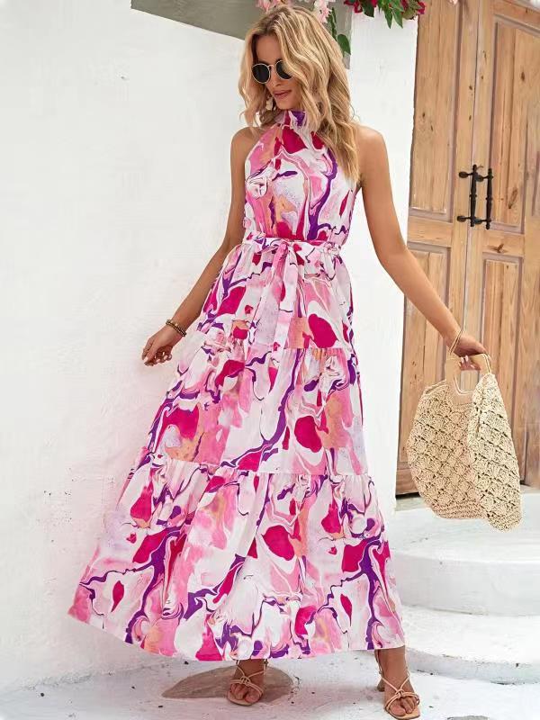 Printed Bohemian Sleeveless Ruffle Dress For Women Red - Shop at LoveMi