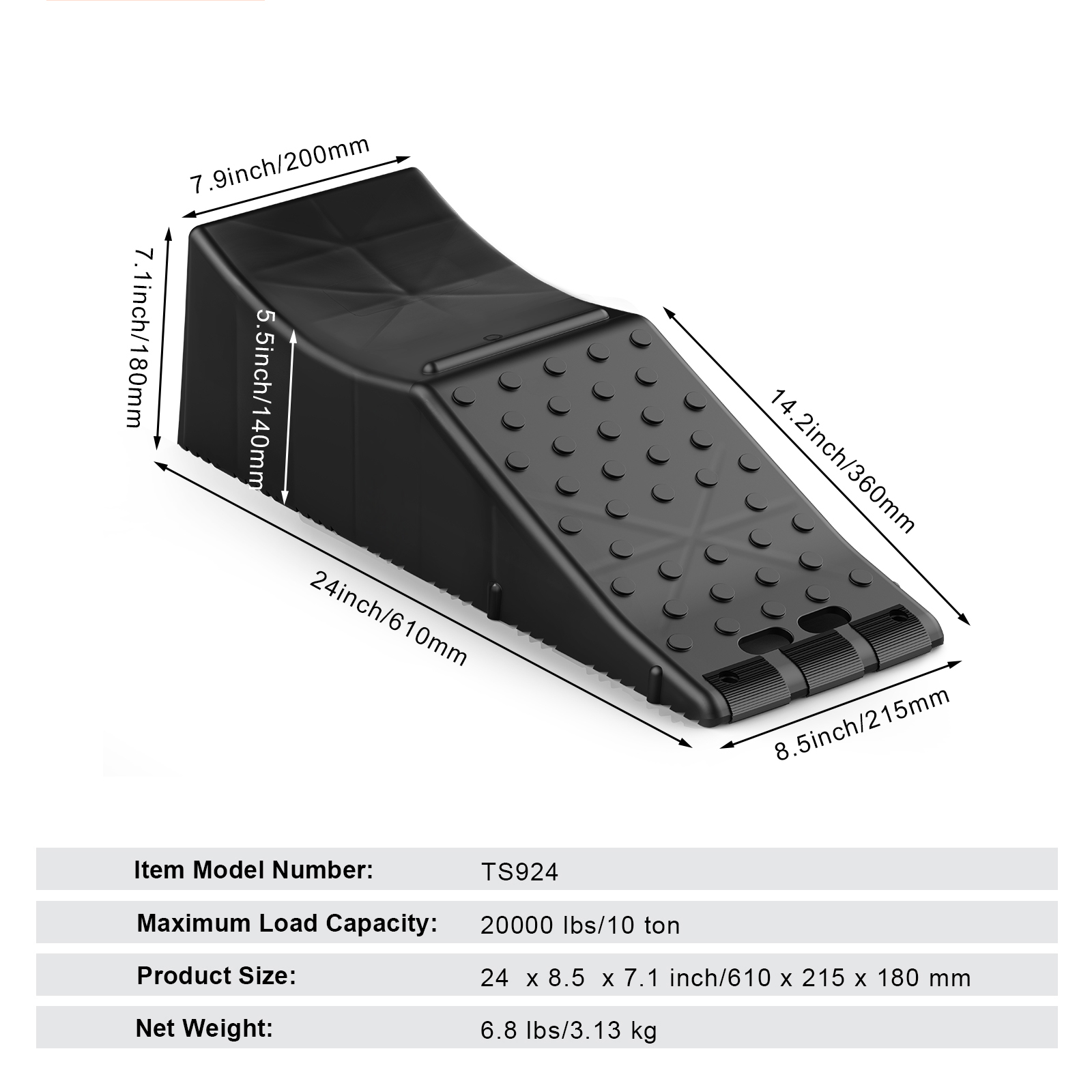 VEVOR plastic service ramp supporting RAM 2500 during brake inspection