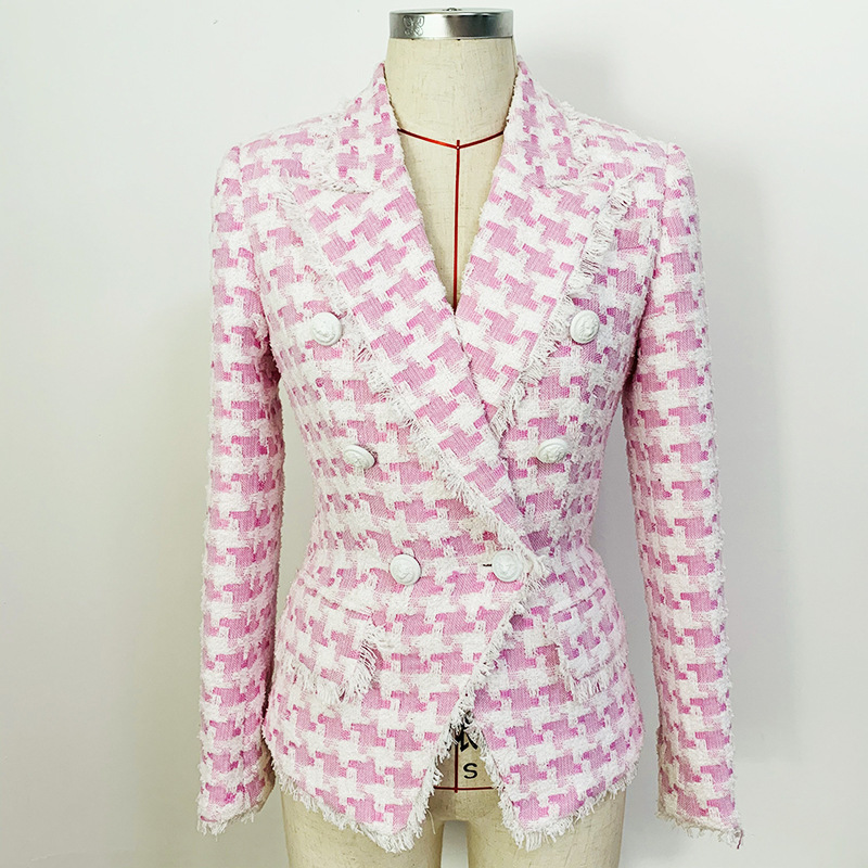 Women's Lion Button Houndstooth Wool Blazer