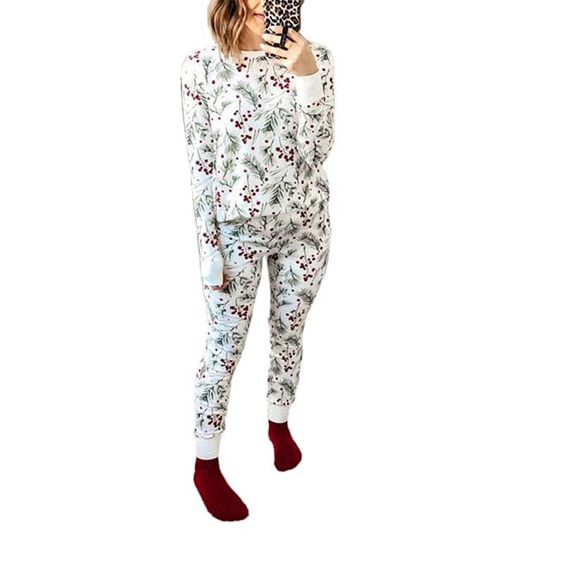 Printed Long Sleeve Round Neck Casual Home Set