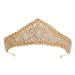 Zirconia Bridal Crown Alloy Court Wedding - Gold - View 1