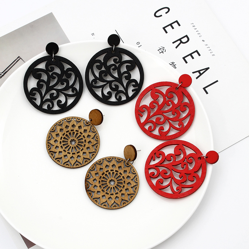 Brown Fancy Pattern Ethnic Leather Earrings