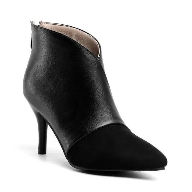 Fashion Simple And Versatile Pointed Toe Stitching Ankle Boots Black - Shop at LoveMi