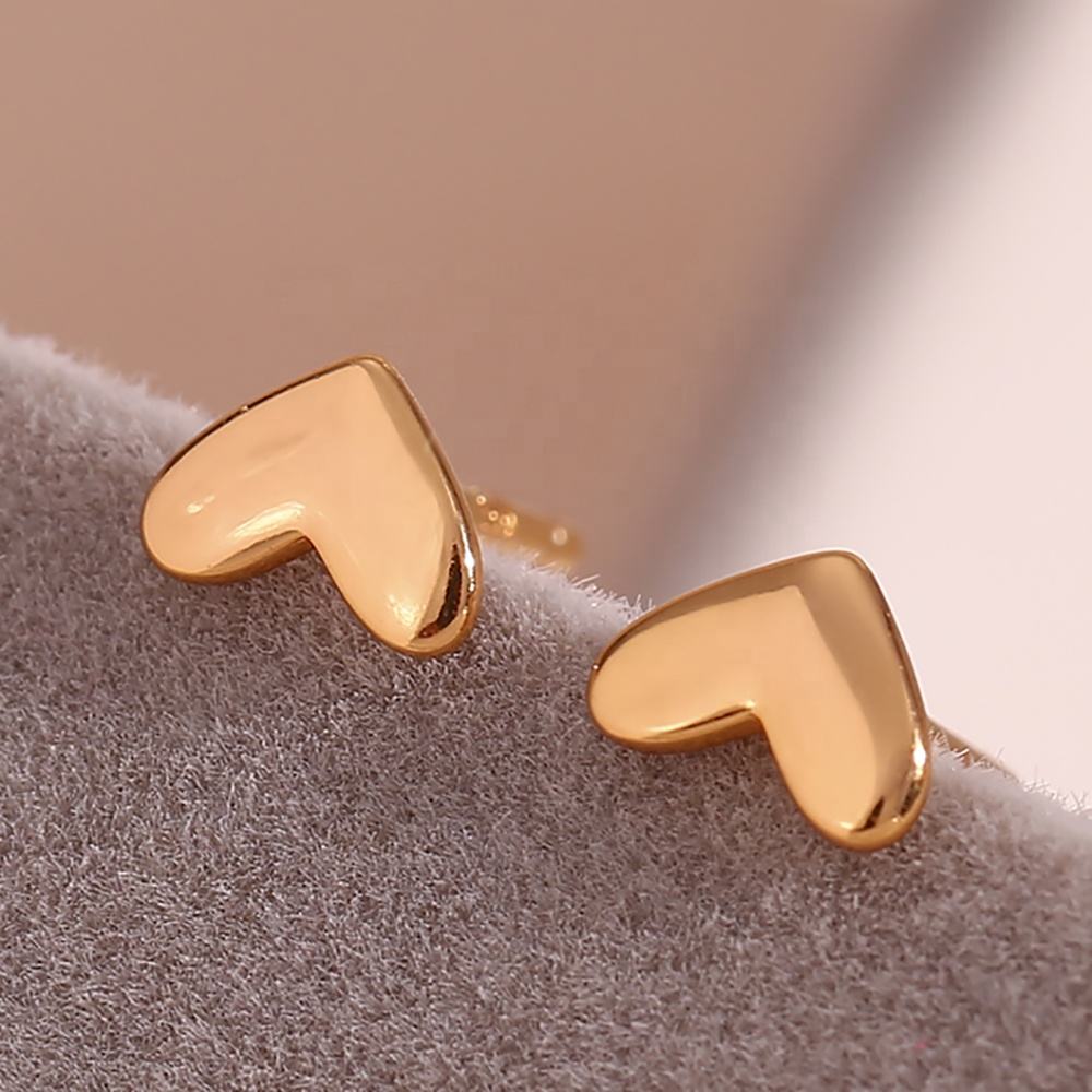 Sterling Silver Mini Gold Heart Earrings Temperament