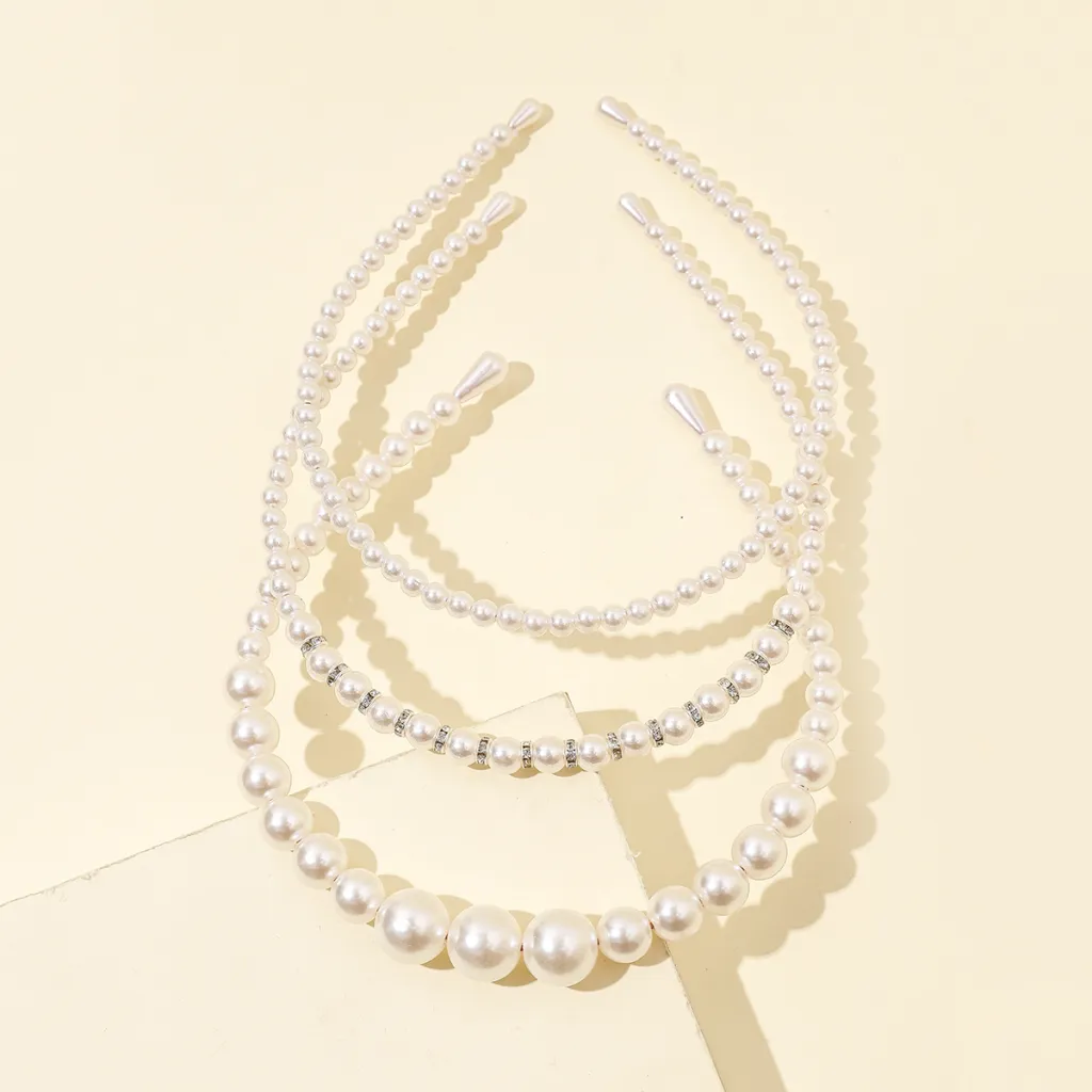 Women's Pressed Hair All-match Pearl Headband Three-piece Set