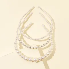 Women's Pressed Hair All-match Pearl Headband Three-piece Set - View 1