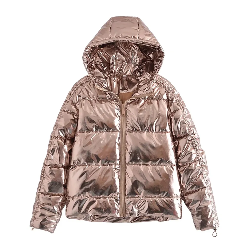 Early Autumn Women's Loose And Thin Hooded Zipper Casual Jacket - Gold