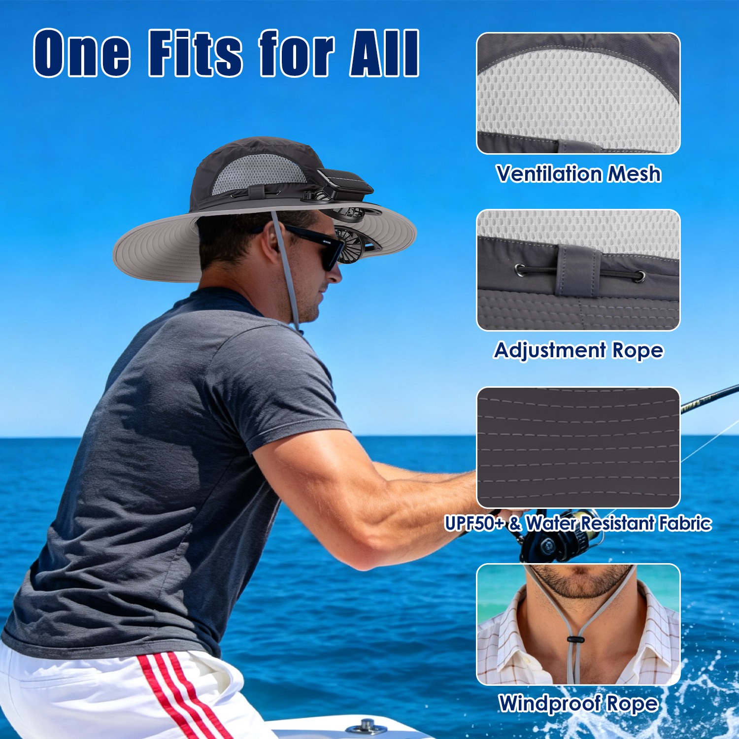 Solar Fan Hat with Neck Flap