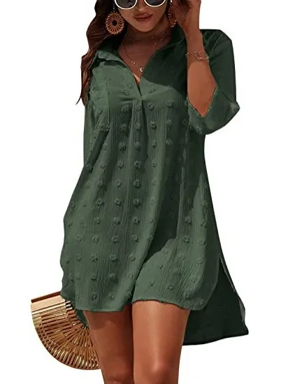 Medium Length Loose Fitting Casual Blouse Shirt Army Green - Shop at LoveMi