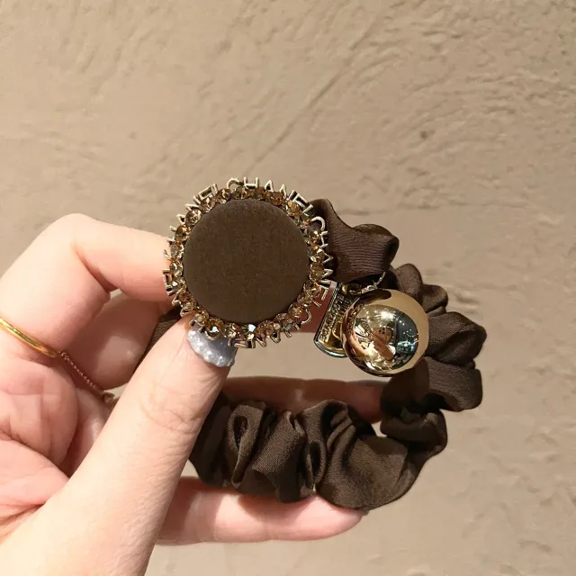 Small Fragrance Leather English Letter Diamond Disc Hair Ring Brown Disc - Shop at LoveMi