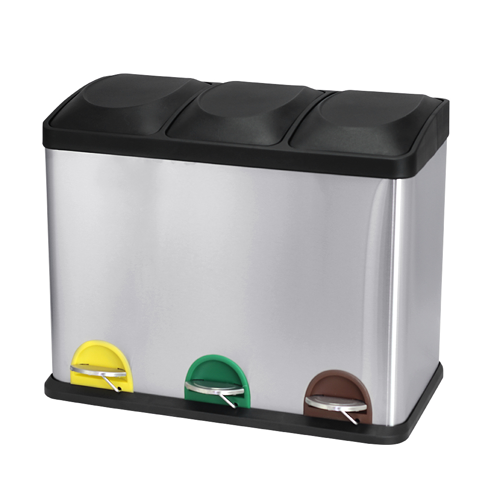 Rubbish Bin, Recycling For Kitchen,Stainless Triple Compartment Food Waste — image 7